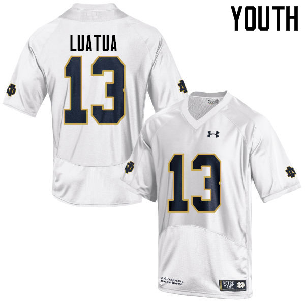 Youth NCAA Notre Dame Fighting Irish #13 Tyler Luatua Stitched College Under Armour Authentic White Football Jersey MI10K77NU